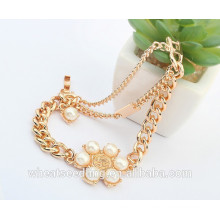 Gold Charm Pearl Bracelet Women Stainless Steel Chain Jewelry